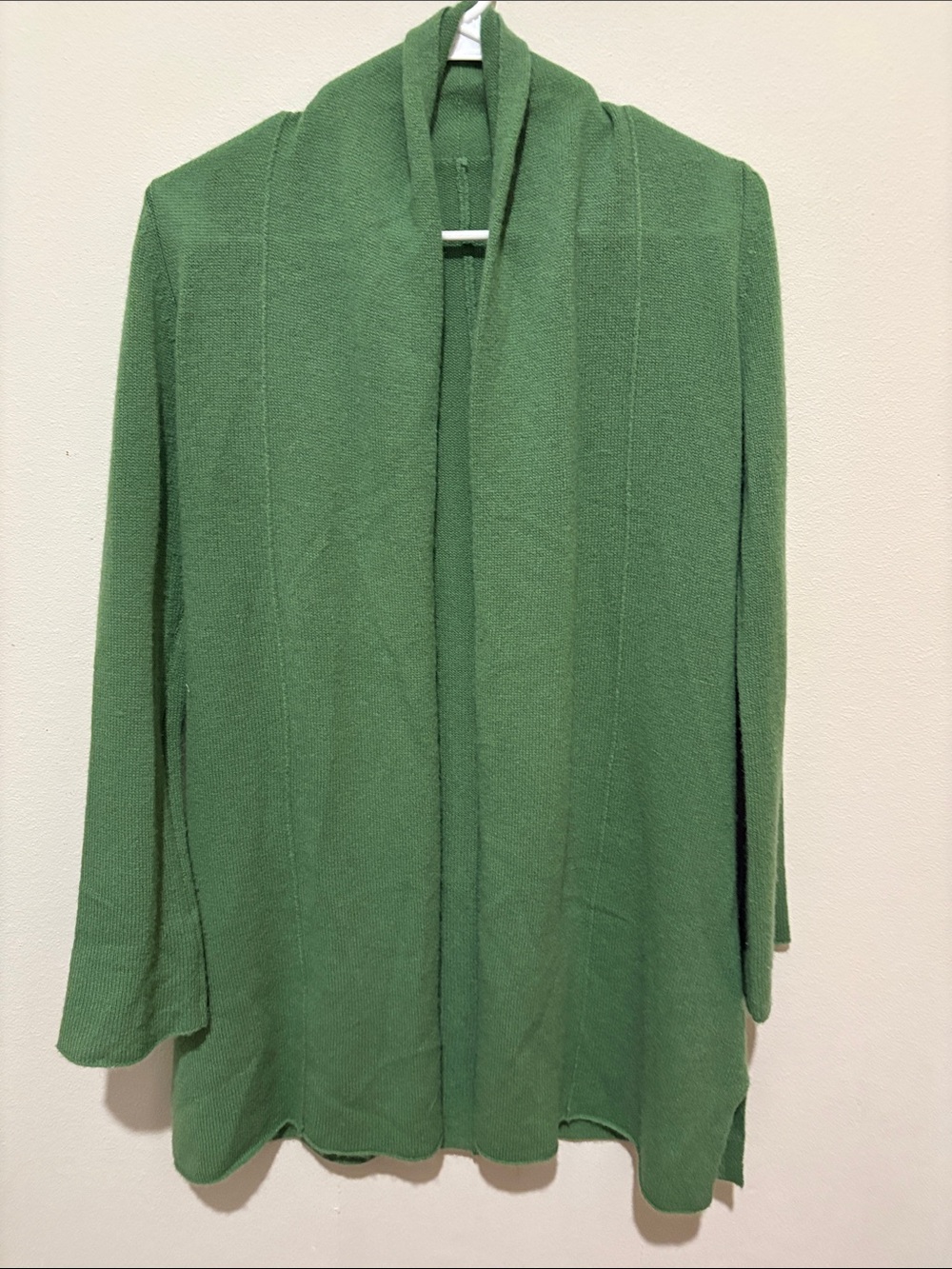 White + Warren Green Open-Front Women's Sweater Cardigan 100% cashmere